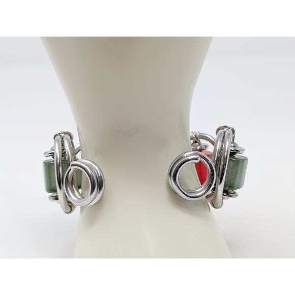 Silver Tone Color Bead Wire Wrapped Chunky Cuff Bracelet - Picture 3 of 5